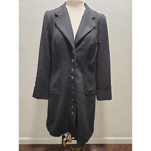 Vtg Women's WAH MAKER Button Down Lightweight Wool Coat Black‎ Large USA Made